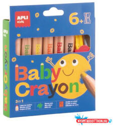 APLI Színes ceruza készlet, vastag, hegyezővel, 3 az 1-ben, APLI Kids "Baby Crayon", 6 különböző szín (LCA20635) - nyomtassotthon