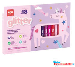 APLI Filctoll készlet, 4, 8 mm, kimosható, csillámos, APLI Kids "Glitter", 18 különböző szín (COR_LCA20626)