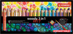 STABILO Színes ceruza készlet, kerek, vastag, STABILO "Woody ARTY 3 in 1", 18 különböző szín (TST880181)
