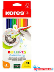 Kores Akvarell ceruza készlet, hegyezővel, ecsettel, KORES, 12 különböző szín (COR_IK93812)