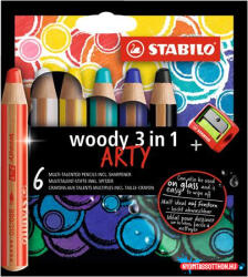 STABILO Színes ceruza készlet, kerek, vastag, STABILO "Woody ARTY 3 in 1", 6 különböző szín (TST88061)