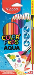 Maped Akvarell ceruza készlet, háromszögletű, ecsettel, MAPED "Color'Peps", 12 különböző szín (COR_IMA836011)