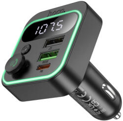 hoco. E85 Bluetooth FM Transmitter autós töltő 2x USB / USB-C QC PD 20W, fekete