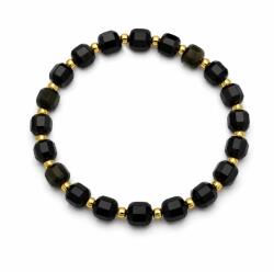  Bratara Obsidian Auriu Cub Fatetat 7x7 mm Diametru 55 mm 1 Buc
