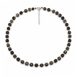  Colier Obsidian Argintiu Cub Fatetat 7-8x7-8 mm cu Argint 925 sau Inox 316L 1 Buc