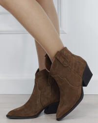 Ideal Shoes Botine camel din piele naturala cu toc comod 6338A 114 (6338CAMEL-38)