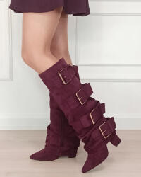Ideal Shoes Cizme bordo elegante cu toc comod 7677A-1 19 (7677A-1WINE-38)