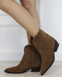 Ideal Shoes Cizme scurte camel din piele naturala cu toc comod 5311 19 (5311ACAMEL-38)