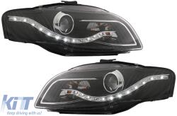 KITT Lightning Első fényszóró LED DRL nappali menetfénnyel AUDI A4 B7 2004-2008 Fekete (SWA08ELGXB)