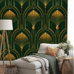 Dovido Fototapet autoadeziv evantaie Art Deco aurii pe verde - 196x270