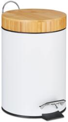 Relaxdays Cos de gunoi pentru baie Relaxdays, 3 l, cu capac din bambus, alb (11436828) Cos de gunoi