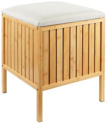 Relaxdays Cos de rufe Relaxdays, 52 l, bambus, scaun cu capac moale, naturalcrem (33046401)