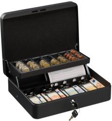 Relaxdays Caseta de bani cu incuietoare Relaxdays, 4 compartimente pentru bancnote, metal, negru (90189254)