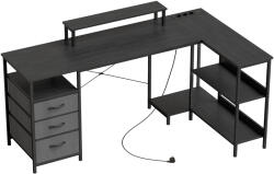 HomCom Birou în formă de L, birou colțar reversibil cu sertare și rafturi, 170 cm, Negru | Aosom Romania (920-115V90BK)