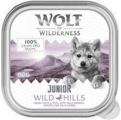 Wolf of Wilderness 6x 150g Wolf of Wilderness Junior Wild Hills - kacsa és borjú gabonamentes nedves kutyaeledel