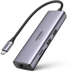 UGREEN Hub Ugreen 7-in-1 USB-C la 2xUSB 3.2, 1xHDMI 4k 60Hz, SD/TF, USB-C PD 100W, RJ45, Gri (CM512-60515) - pcone