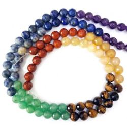  Margele Pietre Mixte 7 Chakre Rotunde Fatetate 8x8 mm pentru Bijuterii