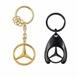 DEPOX Set 2 Brelocuri Mercedes-Benz, Metal, Design Elegant, Inele pentru Chei, Auriu/Negru, 7.5 cm/9 cm (2305)