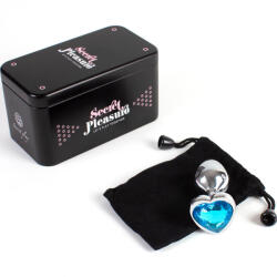 Secret Play Toys-Plug Anal Metalic Inimă Albastră, Mărime S, 7 cm