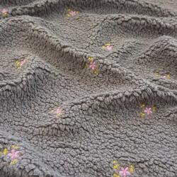 Kabát anyag TEDDY EMBROIDERY Flowers grey