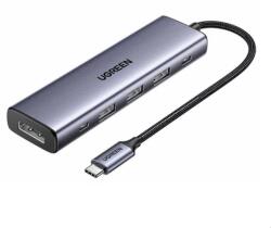 UGREEN Hub 6-in-1 USB-C DisplayPort PD 100W 4K 60Hz USB-C USB-A Gri (CM511-75642)