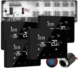 Quicksmart Automatizare încălzire în pardoseală 4 zone, kit cu fir Quicksmart Q10, 4x termostat Q10, Controller, 8 actuatoare NC, Negru - Kit fara set Actuator