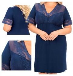 Donna viszkóz hálóing rövid ujjú csipke Linda sötétkék plusz 5XL (Linda Plus Size)
