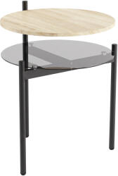 HOMCOM Măsuță laterală rotundă cu poliță deschisă din sticlă pentru spații mici, living, dormitor, 41, 8 x 39, 8 x 53, 5 cm, stejar | Aosom Romania (83B-871V00AK)