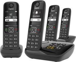 Gigaset AS690A Quattro - 4 cordless DECT telephones with answering machine - easy-to-read contrast display - brilliant audio sound - easy to use - do not disturb, black [German version] - 83167 (83167) Телефонни апарати