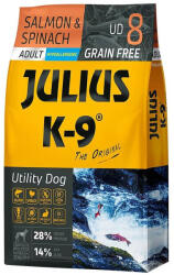 Julius-K9 JULIUS K-9 UD8 Adult Utility Dog Hypoallergenic Salmon&Spinach (lazac&spenót) - Gabonamentes száraztáp, felnőtt kutyák részére 10kg
