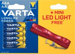 VARTA Longlife Power AA és AAA alkáli elemkészlet mini LED elemlámpával L-BAT0298 (BAT0298)