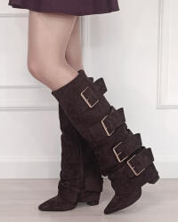 Ideal Shoes Cizme maro inchis elegante cu toc comod 7677A-1 19 (7677A-1BROWN-38)