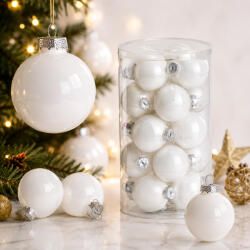 Koopman 20 részes üveg karácsonyi fehér gömbdísz szet, 6 cm (ARB104210)