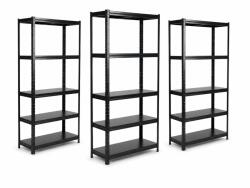 MAMUTEX 3 darabos akciós csomag - Lakkozott, fémből készült állvány Mamutex Standard 180x60x40 cm - 5 polc, teherbírás 600 kg, fekete