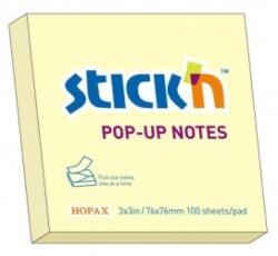 Stick'n Notes autoadeziv 76 x 76 mm, 100 file, Stick'n Pop-up - galben pastel (HO-21395)