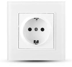 Rovision Priza simpla 16A, 250V cu rama din sticla alba, design modern (SKU-8379)