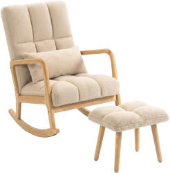 HOMCOM Fotoliu balansoar cu ottoman, rocking chair din țesătură bouclette, picioare din lemn, 64, 5 x 82 x 89 cm, Bej | Aosom Romania (83B-443V00BG) Balansoar