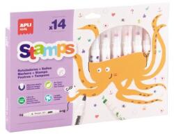 APLI Filctoll készlet, 2, 5 mm, kimosható, nyomda, APLI Kids "Stamps", 14 különböző szín és minta 20622 (20622)