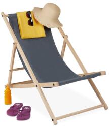 Relaxdays Fa Napozóágy Sötétszürke Szövetborítással, Összecsukható és Állítható, Kertbe, Strandra és Erkélyre
