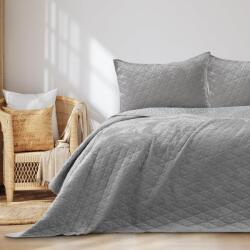 Restilo Laila ágytakaró 200x220 cm ezüst steppelt bársony velúr ágytakaró nappali takaró