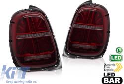  LED hátsó lámpa szett Mini Cooper F55 5 ajtós 2012-2017, F56 3 ajtós, F57 kabrió 2014-2017 modellekhez, piros füstös bázis, 6 tűs csatlakozó, dinamikus irányjelző (ABMITX6010221)