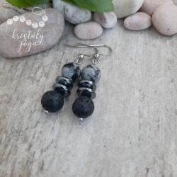 Kristály Jóga Shop Lávakő, hematit, hópehely obszidián 8 mm-es fülbevaló