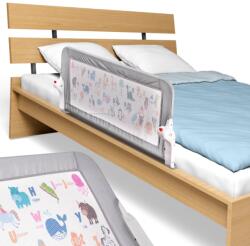 GUIMO Bariera de protectie pentru pat, rabatabila, Guimo, 120x48 cm, Decor Animale, Gri