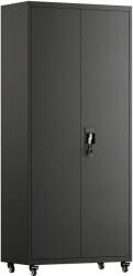 HomCom Dulap Metalic pentru Depozitare, Oțel, Încuietoare, Roți Detașabile și Rafturi Reglabile, 80x40x180 cm, Negru | Aosom Romania (B20-133V00BK) Dulap arhivare