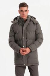 OMBRE OMBRE, Gyapjúkeverék kabát béléssel és kapucnival, Khaki, XL (OM-JALJ-0217-DARK-OLIVE-XL)