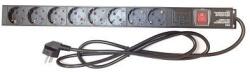 Pxw PDU rack 19 inch, 8 prize Schuko, carcasa metal, cablu 2m, intrerupator, protectie supratensiune, negru - PXW LEO-PDU-U08V-M1U-B2.0-10A (LEO-PDU-U08V-M1U-B2.0-10A)