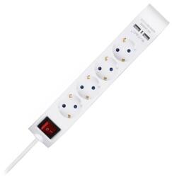 V-TAC Prelungitor V-Tac 5 căi cu întrerupător și 2 porturi USB, cablu 3G1.5 mm2, 1.4 m, SKU-8808 (SKU-8808)