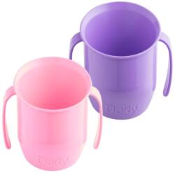 Doidy Baby Tanuló Pohár 2 db - 200 ml Nyitott Döntetett Edzőpohár Fogókkal 6 hónapostól 3 éves korig, BPA-mentes, Rózsaszín/Lila