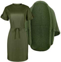 Bontis Set damă: cardigan tricotat și rochie Muse - Verde oliv / military | XS (set-L497/MAL816_13/mltr_XS)