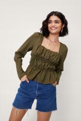 Nasty Gal KC05115 Nasty Gal Fodros Hosszú Ujjú Felső Khaki (18) Xxs